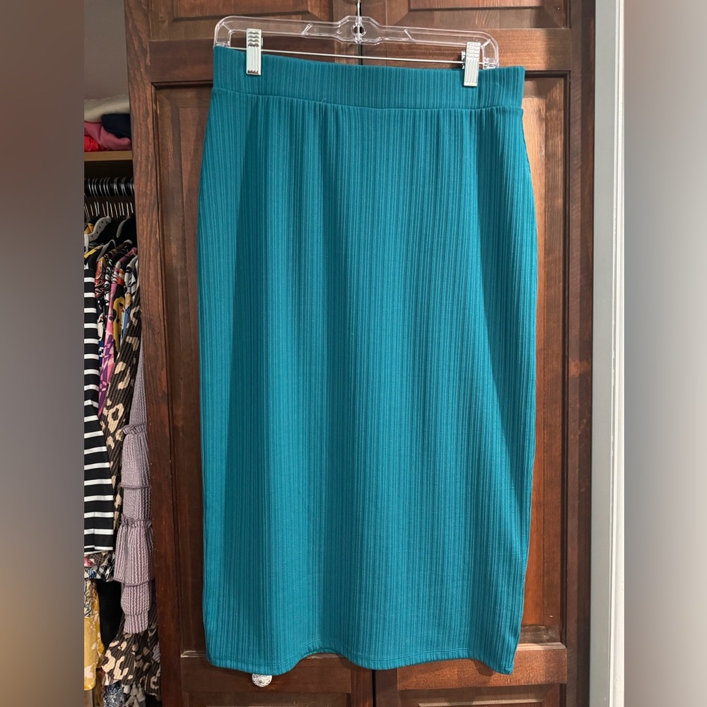 Investments Teal Ribbed Pencil Skirt